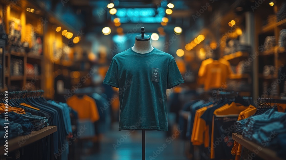 Teal t-shirt on mannequin in clothing store. Teal t-shirt on mannequin in clothing store.