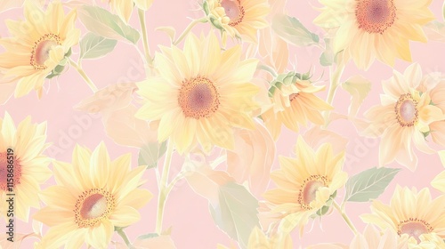 Wallpaper Mural Pastel pink background with overlapping sunflowers. Torontodigital.ca