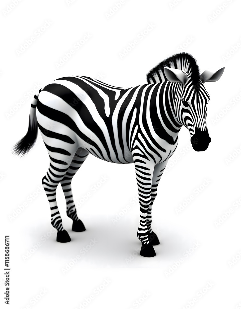 Obraz premium Striped Zebra Standing White Background Simple 3D Render