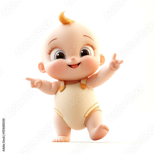 Cute 3D baby cartoon character walking.