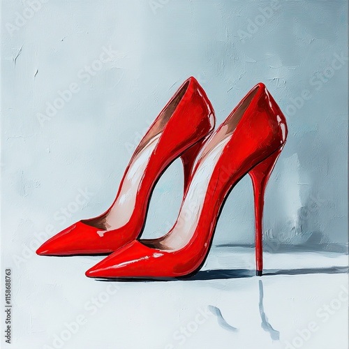 Red high heels on light background. photo