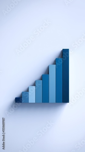 Minimalist bar chart with ascending blue bars, set against a white background with a subtle drop shadow, representing company growth over time