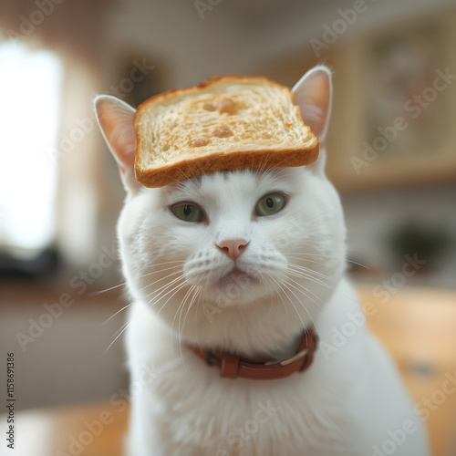 portrait of a cat with a toast 