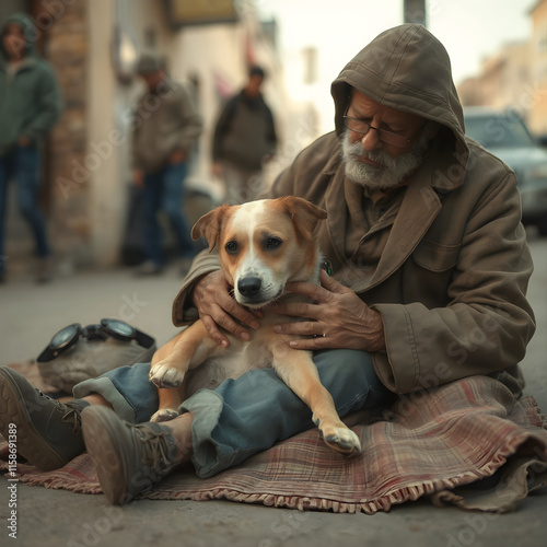 Homeless man with dog