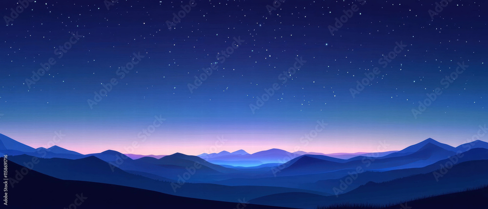 Deep blue sky background with stars over mountain silhouettes at high altitude Deep blue sky background with stars over mountain silhouettes at high altitude
