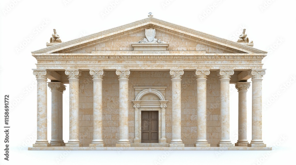 Obraz premium A classic architectural structure featuring grand columns and a triangular pediment, showcasing traditional design elements.