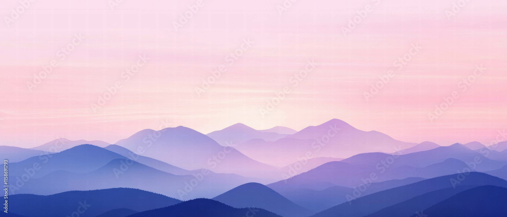 Soft pink dawn sky over layered mountains creating a serene cartoon landscape Soft pink dawn sky over layered mountains creating a serene cartoon landscape