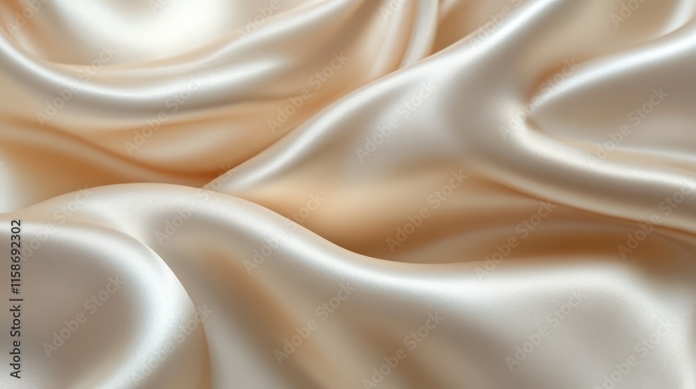A smooth, reflective fabric in soft, creamy tones, showcasing elegant drapes and subtle texture.