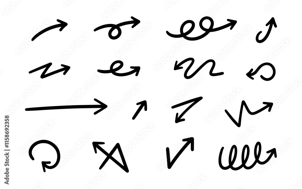 Set of hand drawn vector arrows on white background Set of hand drawn vector arrows on white background
