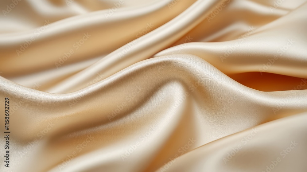 A close-up view of smooth, luxurious beige fabric with elegant folds and soft sheen, showcasing its delicate texture and fluid drape. A close-up view of smooth, luxurious beige fabric with elegant folds and soft sheen, showcasing its delicate texture and fluid drape.