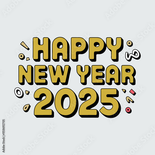 Stylish Happy New Year 2025 Typography Design with Festive Elements