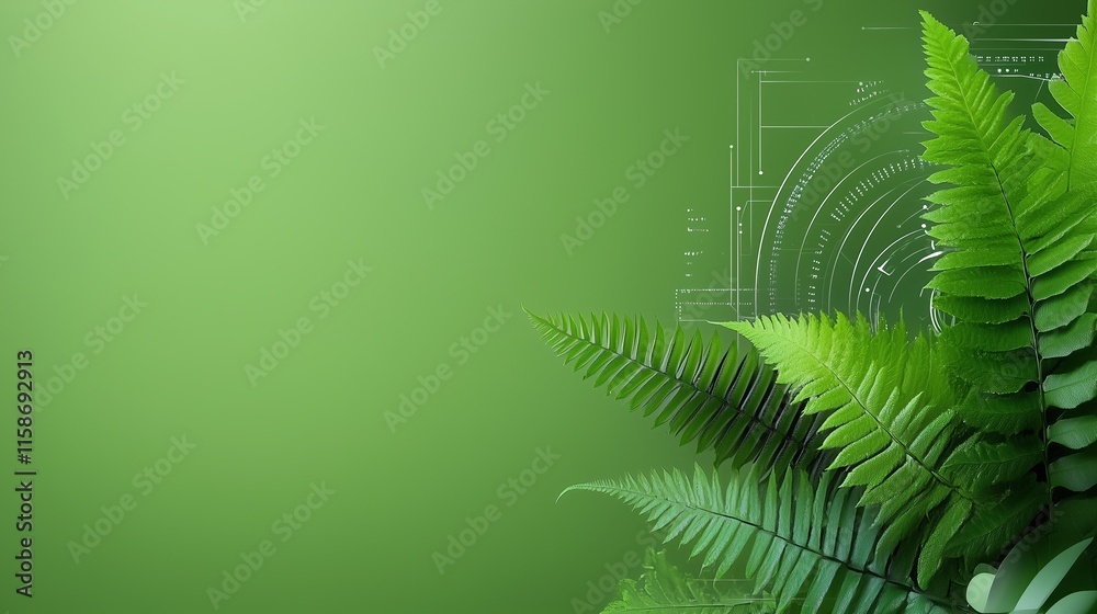 Lush Green Ferns Digital Overlay Modern Nature Design Background Lush Green Ferns Digital Overlay Modern Nature Design Background