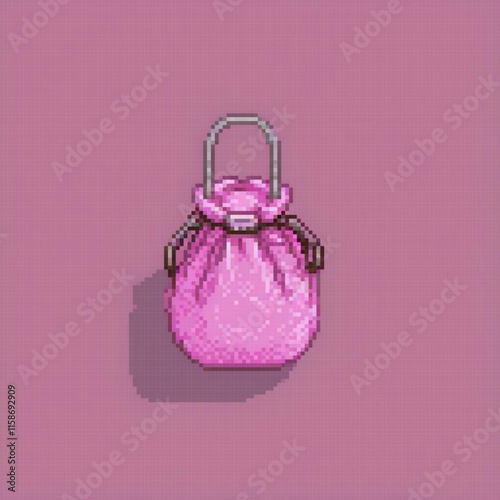 Pixel art image pink purse silver handle possibly game digital art