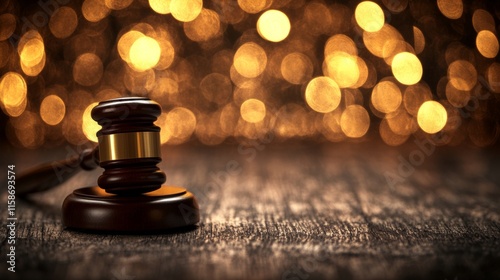 Judge s Gavel with Festive Bokeh Background Legal Services, Justice, and Celebration photo