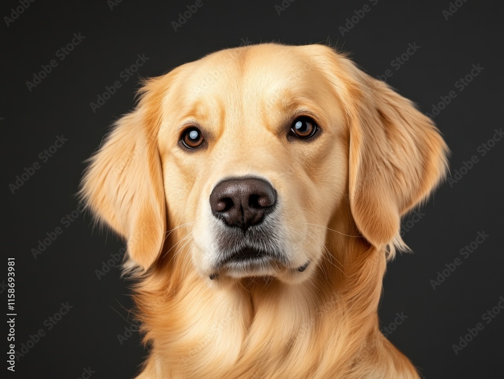 A joyful Golden Retriever with a shiny coat against a dark, transparent background, showcasing its friendly expression. A joyful Golden Retriever with a shiny coat against a dark, transparent background, showcasing its friendly expression.