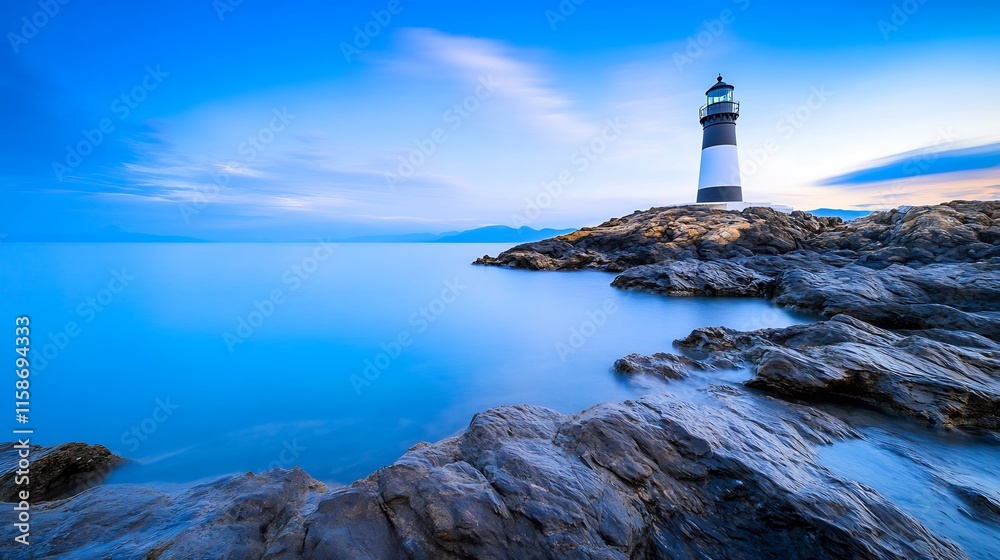 Serene Coastal Lighthouse Photo: Majestically Standing Tall at Twilight. AI Generated Serene Coastal Lighthouse Photo: Majestically Standing Tall at Twilight. AI Generated