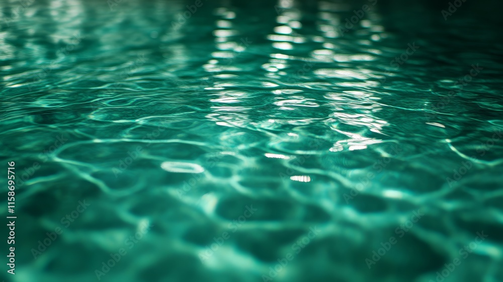 A tranquil close-up of shimmering turquoise water, reflecting light and creating a serene, calming atmosphere.