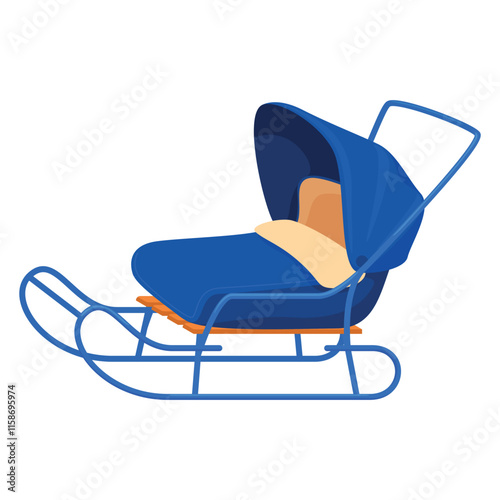 Children s winter sleds blue retro transport for winter outdoor isometric vector illustration