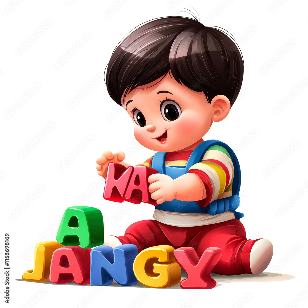 Happy toddler playing with colorful alphabet blocks. Happy toddler playing with colorful alphabet blocks.