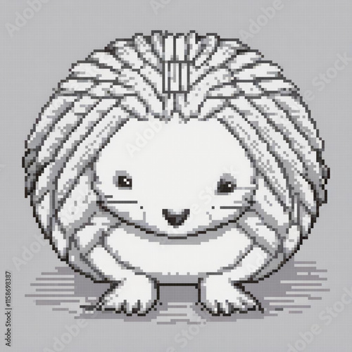 Pixel art image white hedgehog black nose eyes whiskers