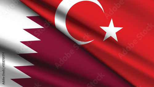 High Quality background with Two Flags of Turkey and Qatar  