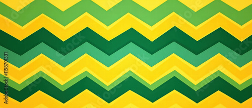 Bright zigzag stripes create a lively background in yellow and green tones