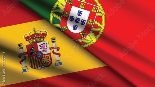 High Quality background with Two Flags of Spain and Portugal