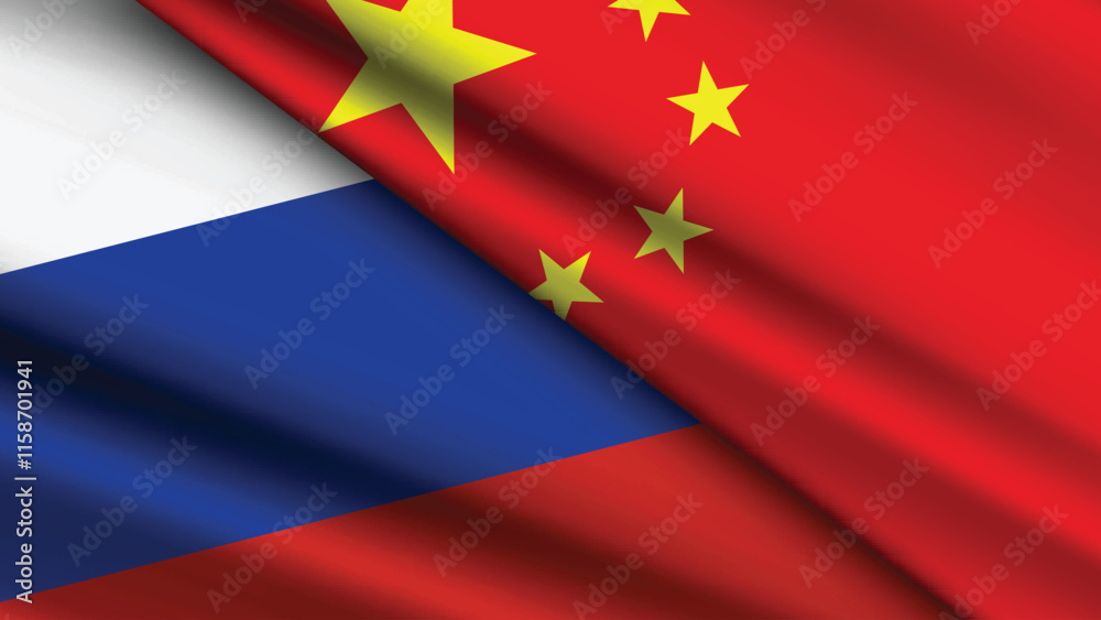 High Quality background with Two Flags of Russia and China High Quality background with Two Flags of Russia and China