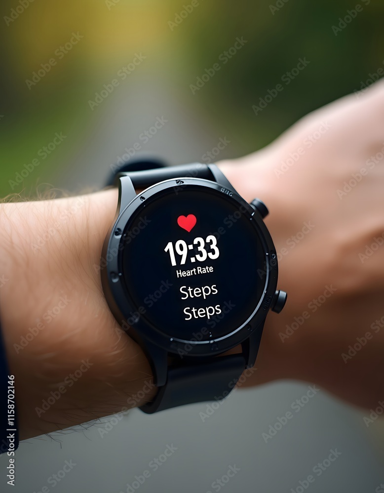 Fototapeta premium Smartwatch Fitness Tracker Displaying Heart Rate Steps Data