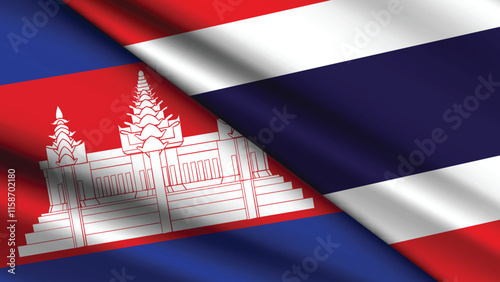 High Quality background with Two Flags of Thailand and Cambodia