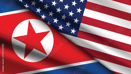 High Quality background with Two Flags of USA and North Korea