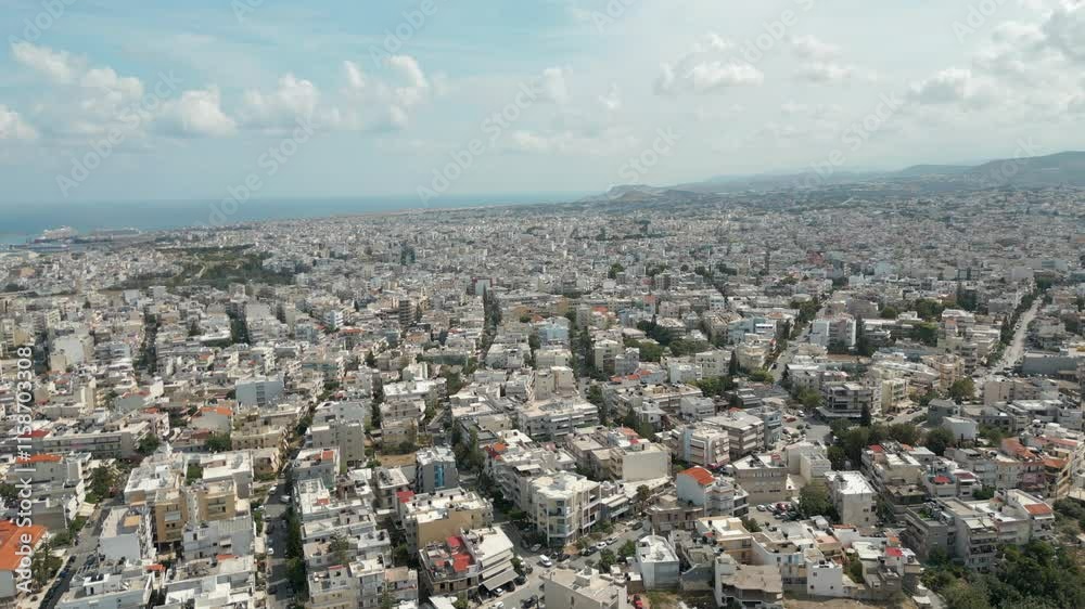 Heraklion City Crete Greece Facing East Drone Tracking Shot 4K 60FPS Heraklion City Crete Greece Facing East Drone Tracking Shot 4K 60FPS