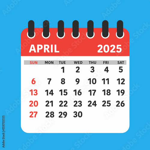 April 2025 Calendar Leaf. This flat-style calendar features a modern design showcasing the month of April 2025