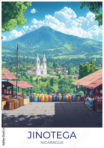 Jinotega Nicaragua Travel Poster Flat Illustration Print Decor Gift Canvas Wall Art Gift photo