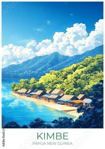 Kimbe Papua new guinea Travel Poster Flat Illustration Print Decor Gift Canvas Wall Art Gift photo