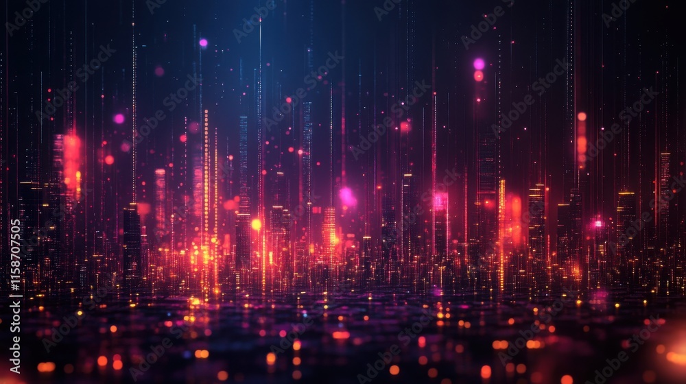 Obraz premium Digital Cityscape - Futuristic Glow of Neon Lights