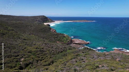 Flat Rocks Point And Ghosties Beach In New South Wales, Australia - Aerial Shot photo