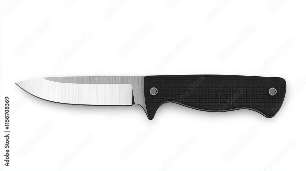Sleek Black Handle Knife with Sharp Silver Blade Isolated on White Sleek Black Handle Knife with Sharp Silver Blade Isolated on White