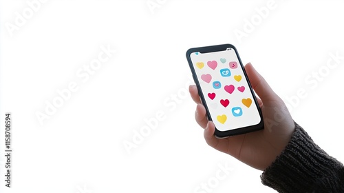 Wallpaper Mural holding a smartphone with likes, hearts and smile notification icons on a white background. Torontodigital.ca