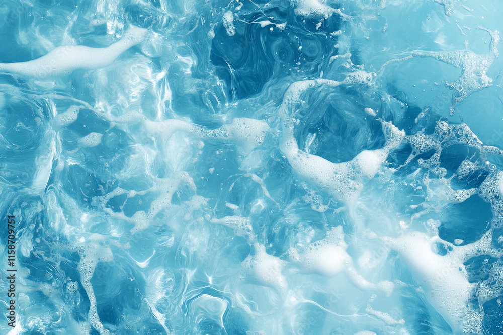 Blue Ripples and Transparent Water Surface with Splashes and Bubbles in Sunlight Reflection Perfect for Skincare and Cosmetic Backgrounds Blue Ripples and Transparent Water Surface with Splashes and Bubbles in Sunlight Reflection Perfect for Skincare and Cosmetic Backgrounds