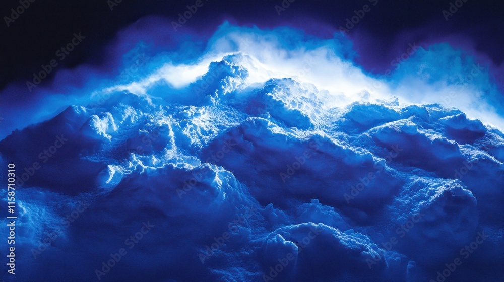 Fototapeta premium Blue, glowing snowdrift at night.