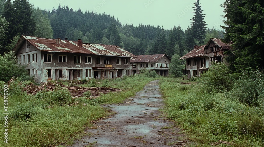 Abandoned Cityscape: Once Vibrant Structures in Ruins Abandoned Cityscape: Once Vibrant Structures in Ruins