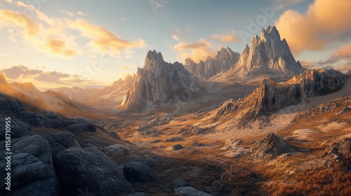 Majestic Mountain Range at Golden Hour with Dramatic Clouds