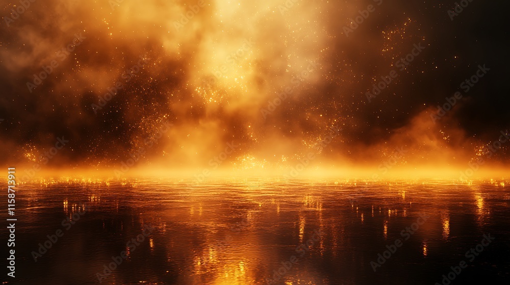 Obraz premium Dramatic sunset reflection ocean surface digital art tranquil scene