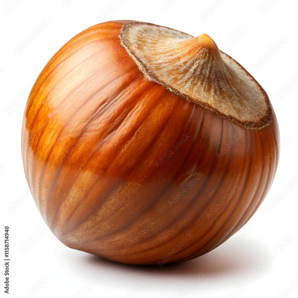 A single hazelnut is shown in its natural form, with its smooth, textured shell. The nut is isolated on a transparent background, emphasizing its rich color and distinct shape. A single hazelnut is shown in its natural form, with its smooth, textured shell. The nut is isolated on a transparent background, emphasizing its rich color and distinct shape.