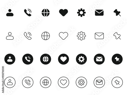 Set of Contact and Business Card Icons Isolated On White Background