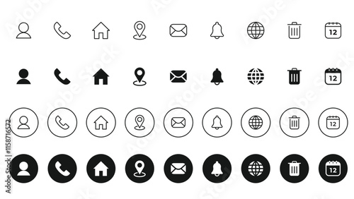 Set of Contact and Business Card Icons Isolated On White Background