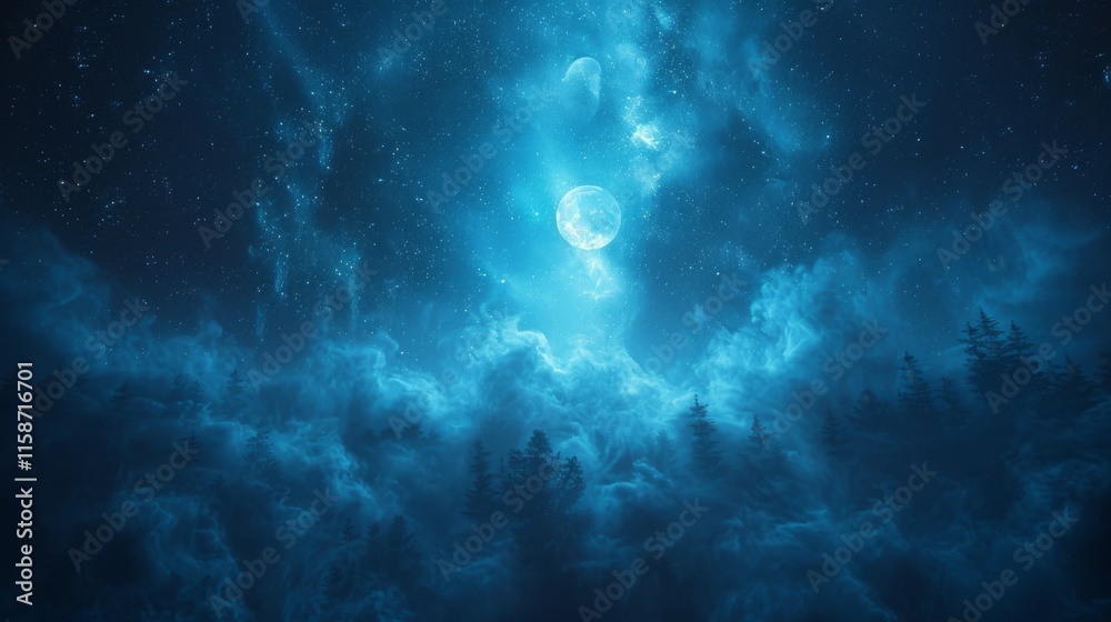 Fototapeta premium A beautiful night sky with a large moon and stars