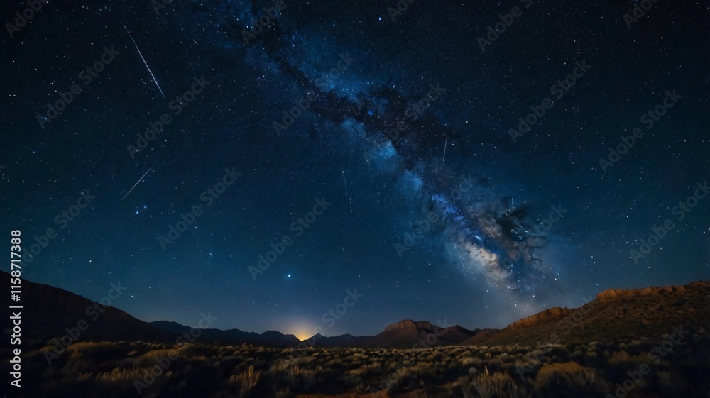 Fototapeta premium A stunning natural spectacle, often seen in remote areas with minimal light pollution, where countless stars create a breathtaking celestial display against the deep blue night sky.