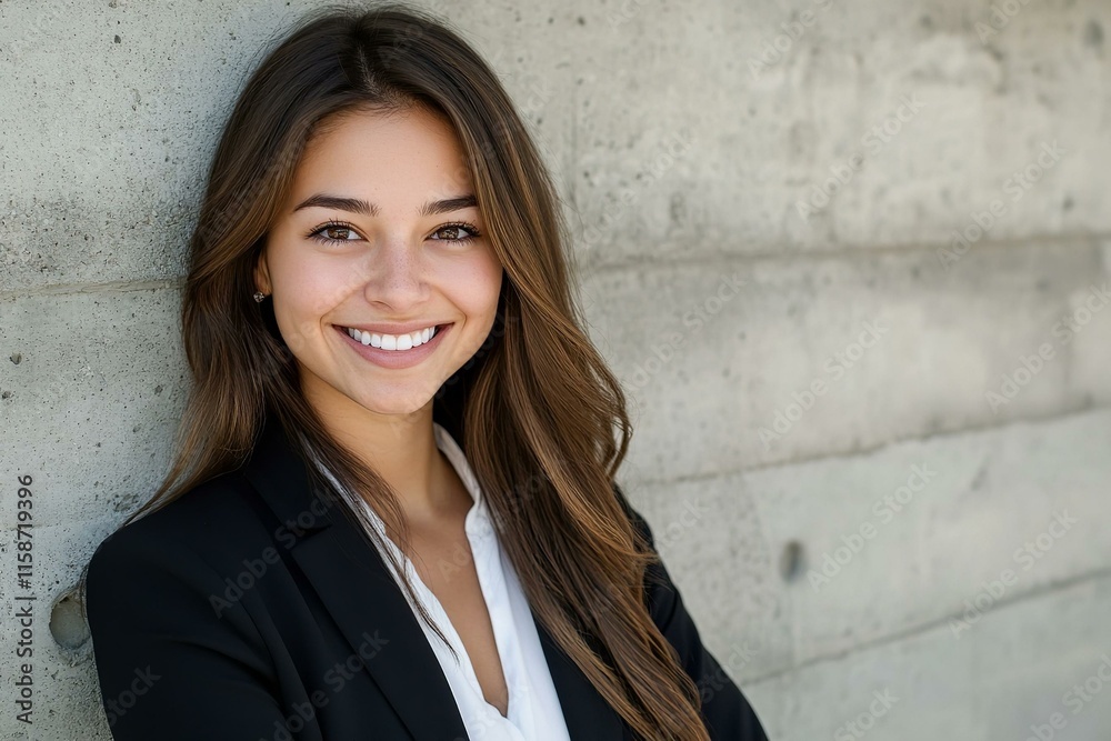 Friendly young businesswoman smiling at camera Friendly young businesswoman smiling at camera